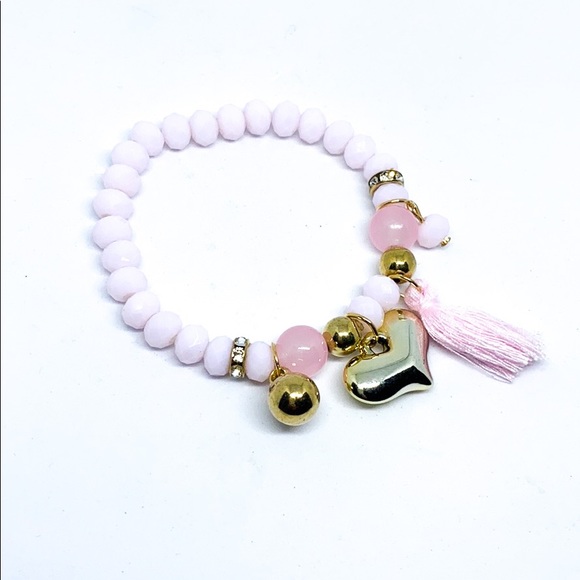 Pastel Pink Tassel Gold Heart Charm Bracelet - Picture 1 of 4